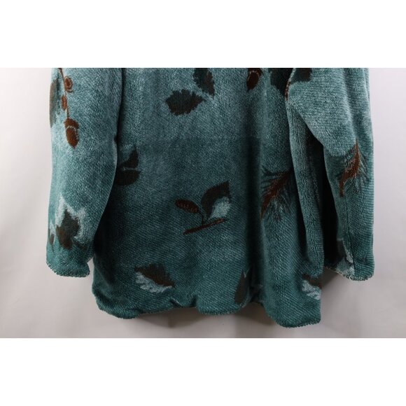 Vtg 90s Womens XL Distressed Reversible Leaf Acorn All Over Print Fleece Jacket - Picture 12 of 16